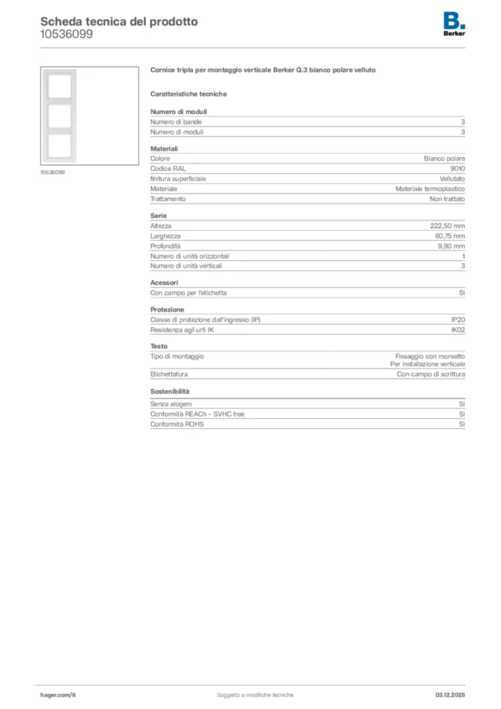 Immagine Berker Scheda tecnica del prodotto 10536099 | Hager Italia