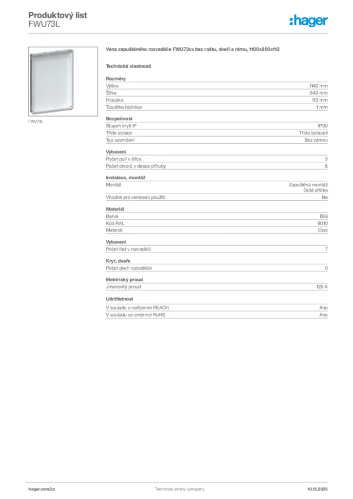 Obrázek Hager Produktový list FWU73L | Hager