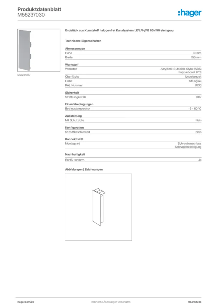 Bild Hager Produktdatenblatt M55237030 | Hager Deutschland