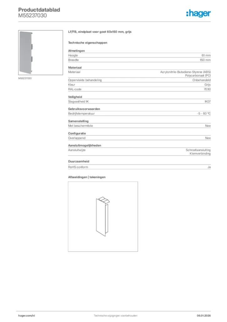 Afbeelding Hager Productdatablad M55237030 | Hager Nederland