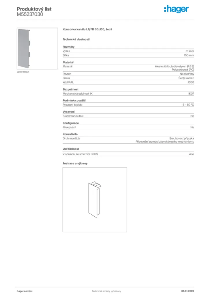 Obrázek Hager Product data sheet M55237030 | Hager