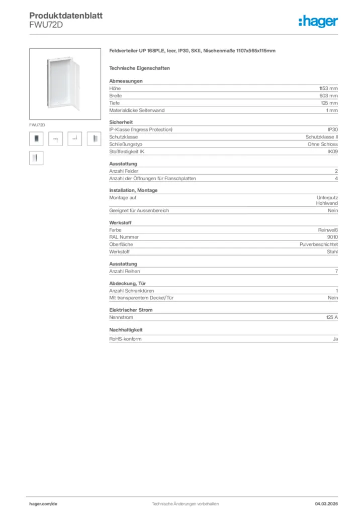 Bild Hager Produktdatenblatt FWU72D | Hager Deutschland