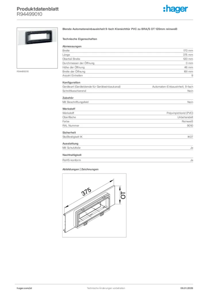 Bild Hager Produktdatenblatt R94499010 | Hager Deutschland