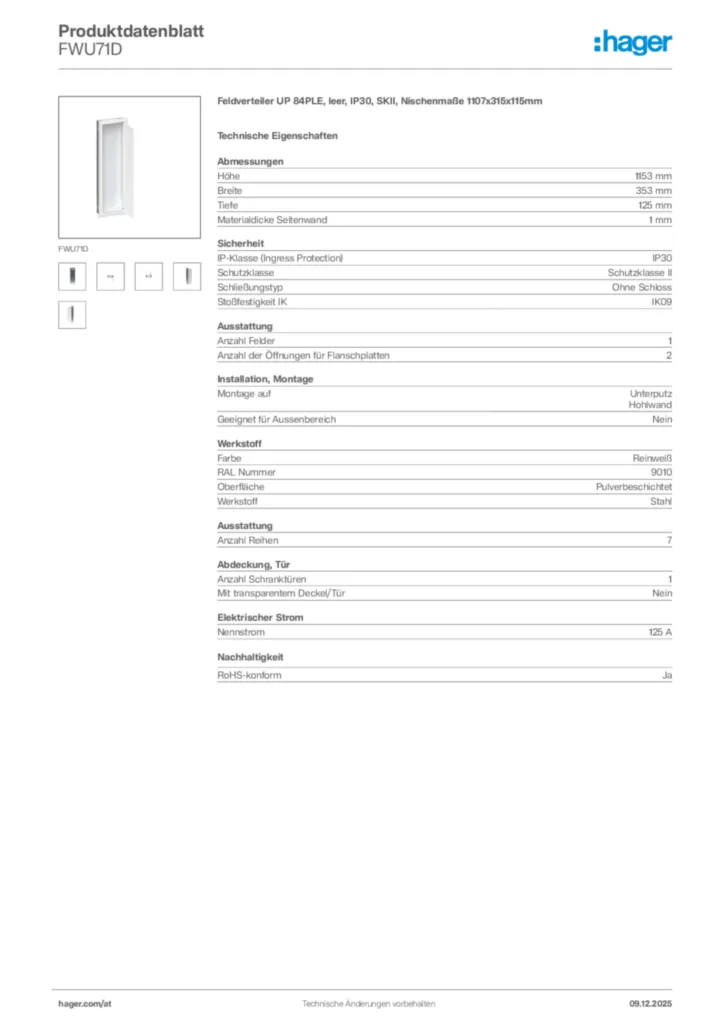 Bild Hager Produktdatenblatt FWU71D | Hager Deutschland