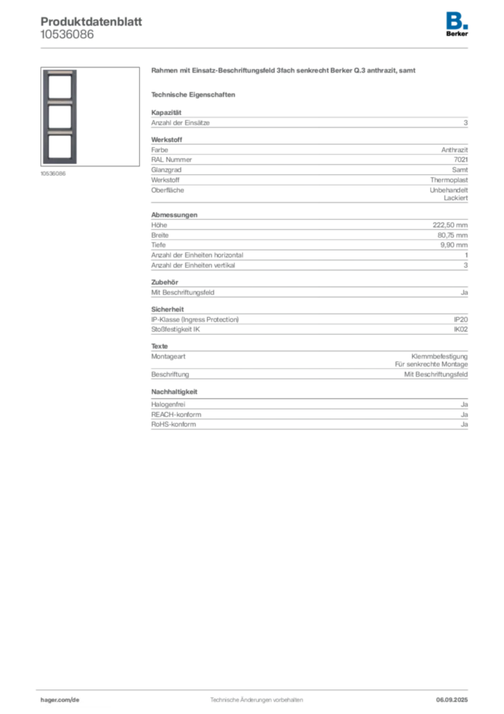 Bild Berker Produktdatenblatt 10536086 | Hager Deutschland