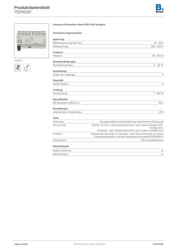 Bild Berker Produktdatenblatt 75314021 | Hager Deutschland