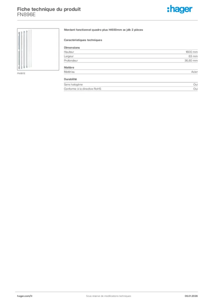 Image Hager Fiche technique du produit FN896E | Hager France