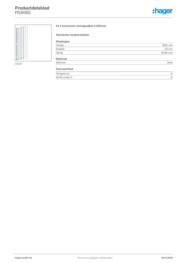 Afbeelding Hager Productdatablad FN896E | Hager Belgium
