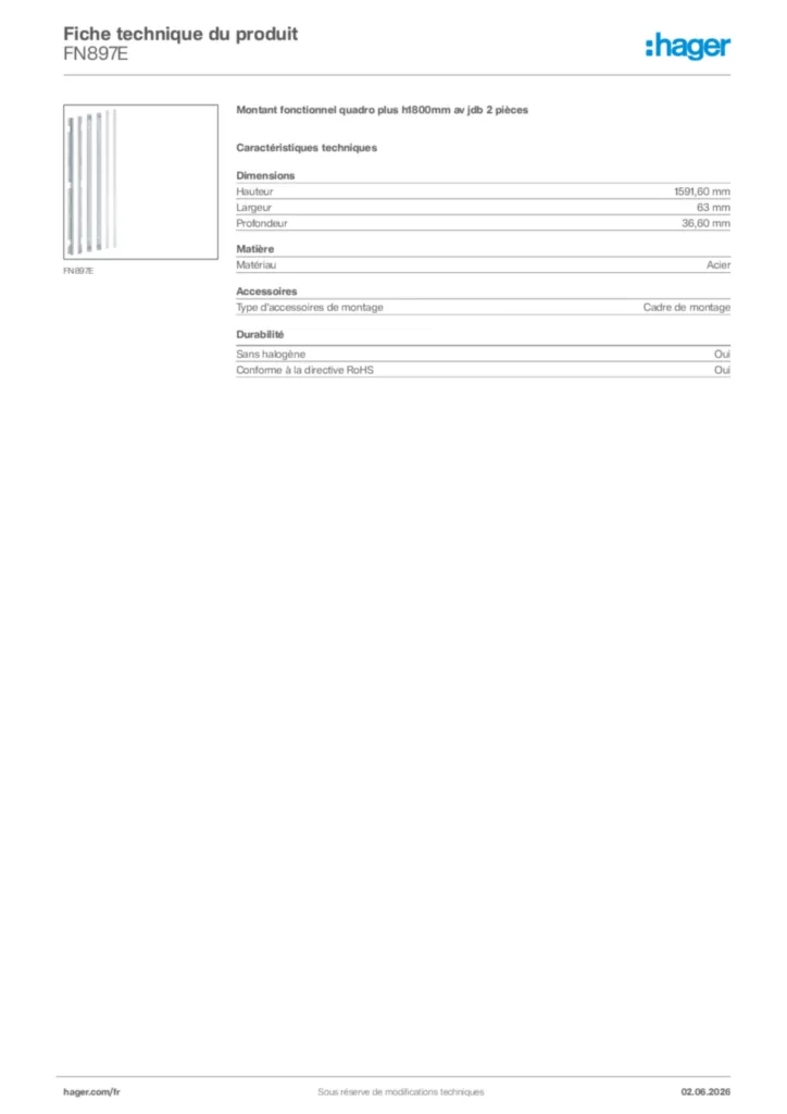Image Hager Fiche technique du produit FN897E | Hager France