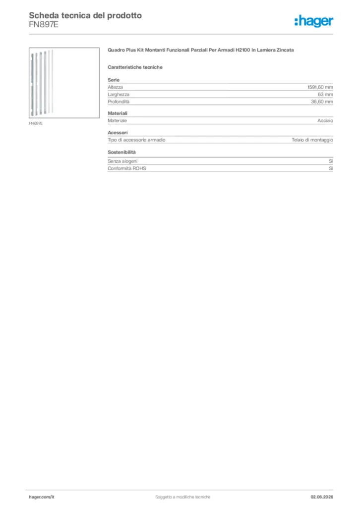 Immagine Hager Scheda tecnica del prodotto FN897E | Hager Italia