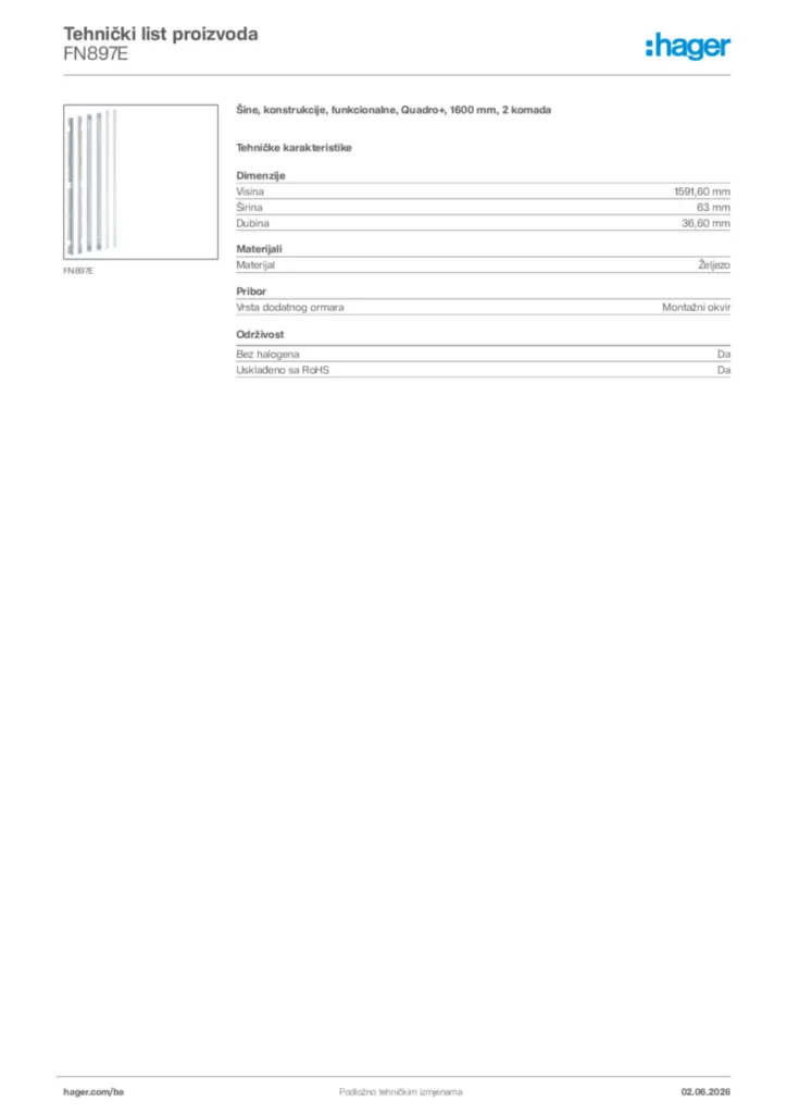 Slika Hager Tehnički list proizvoda FN897E  | Hager