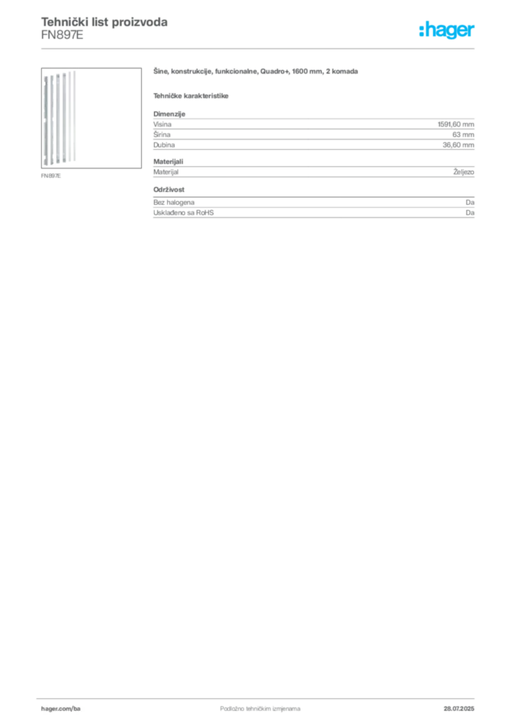 Slika Hager Product data sheet FN897E  | Hager