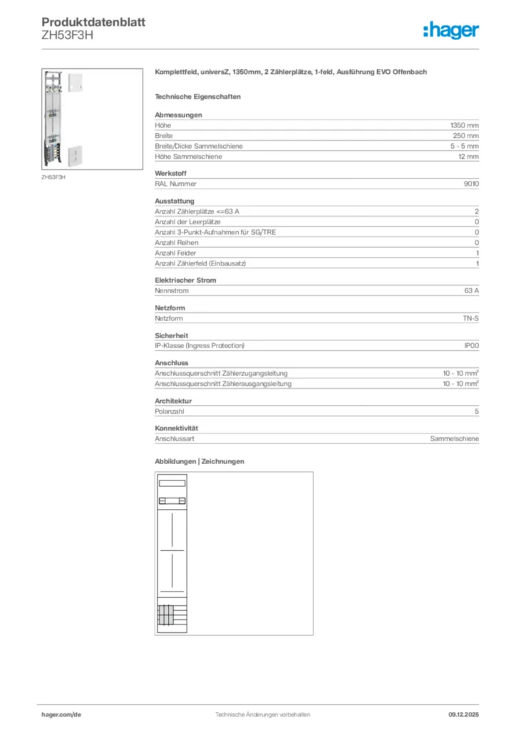 Bild Hager Produktdatenblatt ZH53F3H | Hager Deutschland