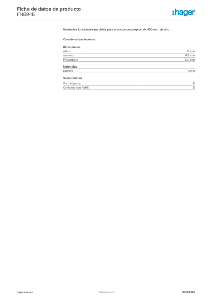 Imagen Hager Ficha de datos de producto FN894E | Hager España
