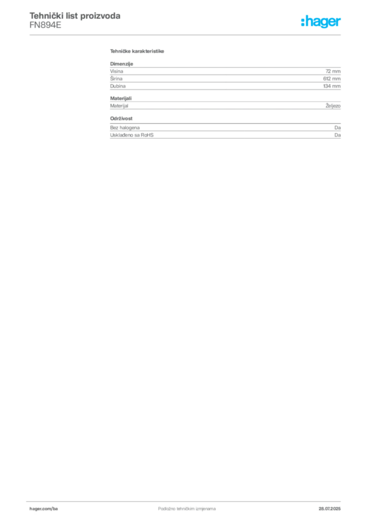 Slika Hager Product data sheet FN894E  | Hager