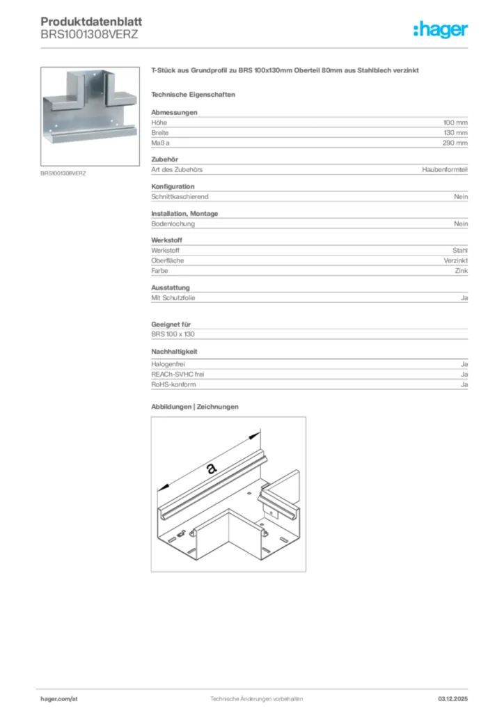 Bild Hager Produktdatenblatt BRS1001308VERZ | Hager Deutschland