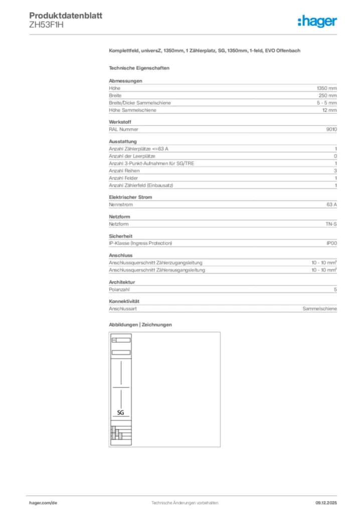 Bild Hager Produktdatenblatt ZH53F1H | Hager Deutschland
