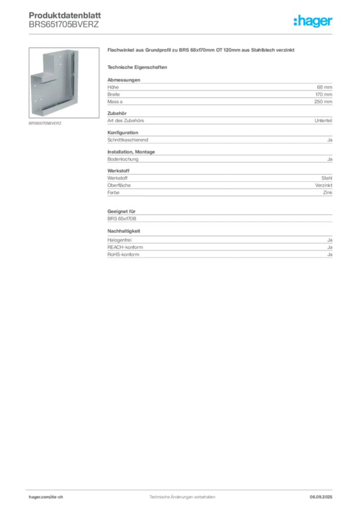 Bild Hager Produktdatenblatt BRS651705BVERZ | Hager Schweiz