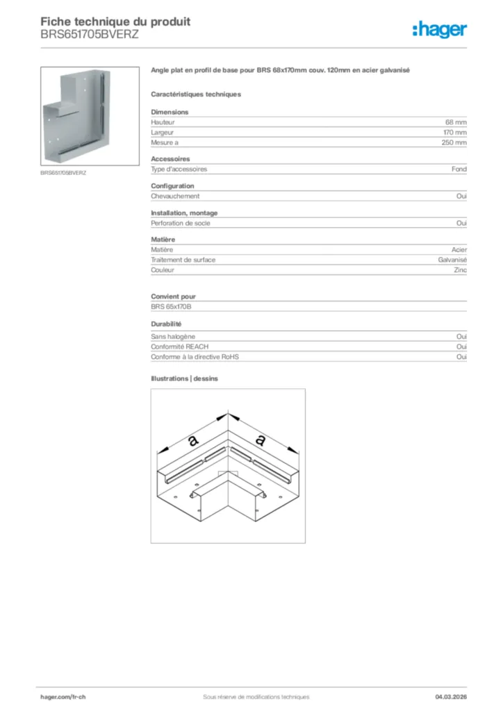 Image Hager Fiche technique du produit BRS651705BVERZ | Hager Suisse