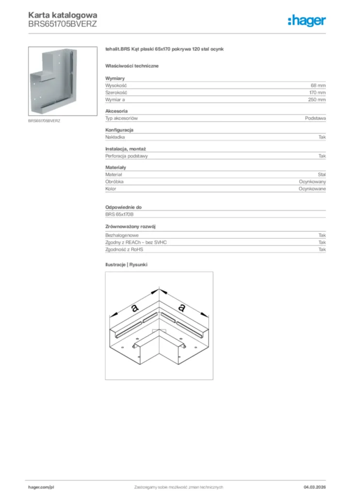 Zdjęcie Hager Karta katalogowa BRS651705BVERZ | Hager Polska