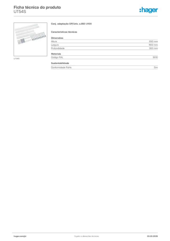 Imagem Hager Ficha técnica do produto UT54S | Hager Portugal