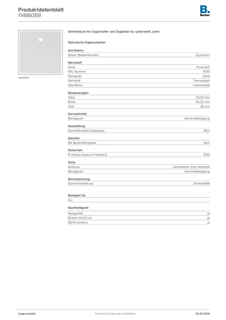 Bild Berker Produktdatenblatt 11466089 | Hager Deutschland