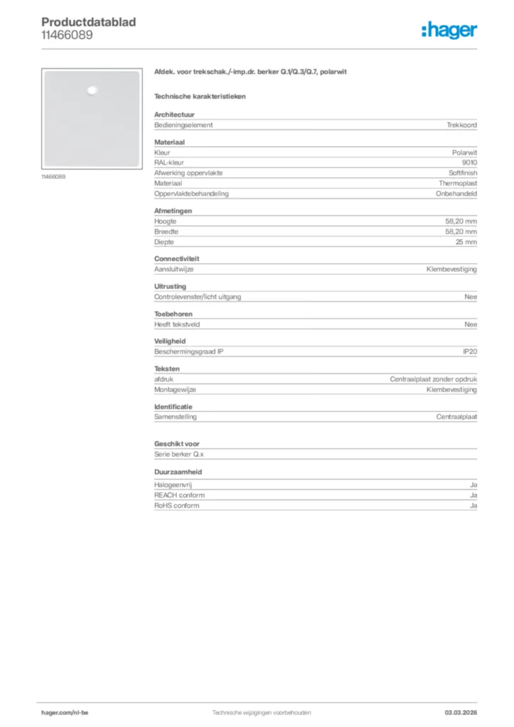 Afbeelding Hager Productdatablad 11466089 | Hager Belgium