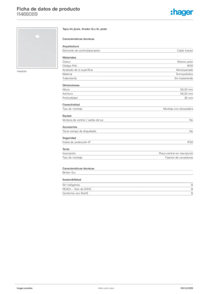 Imagen Hager Ficha de datos de producto 11466089 | Hager España