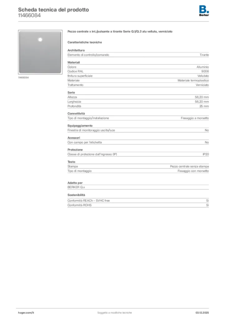 Immagine Berker Scheda tecnica del prodotto 11466084 | Hager Italia