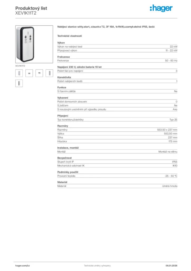 Obrázek Hager Product data sheet XEV1K11T2 | Hager