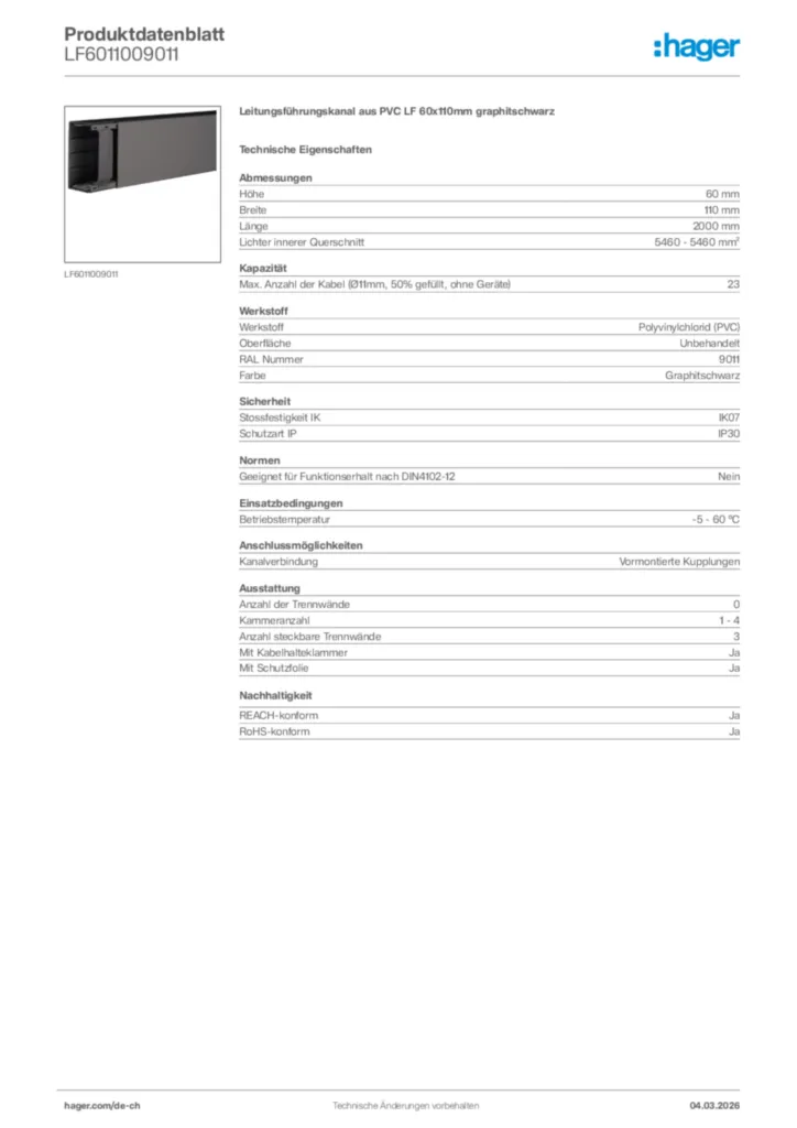 Bild Hager Produktdatenblatt LF6011009011 | Hager Schweiz
