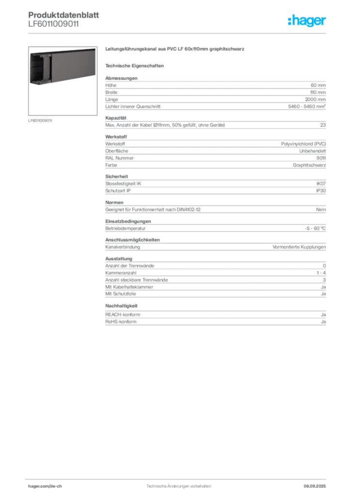 Bild Hager Produktdatenblatt LF6011009011 | Hager Schweiz