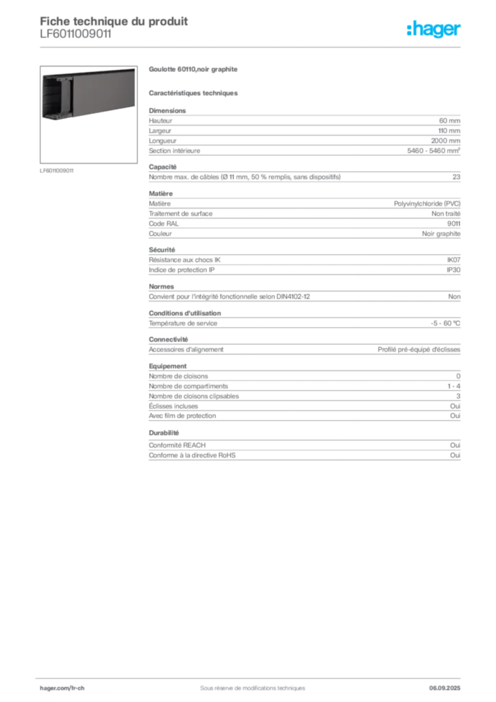 Image Hager Fiche technique du produit LF6011009011 | Hager Suisse