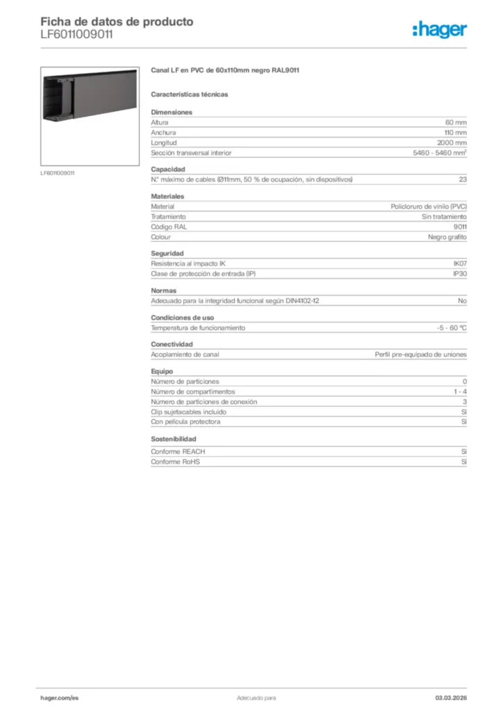 Imagen Hager Ficha de datos de producto LF6011009011 | Hager España