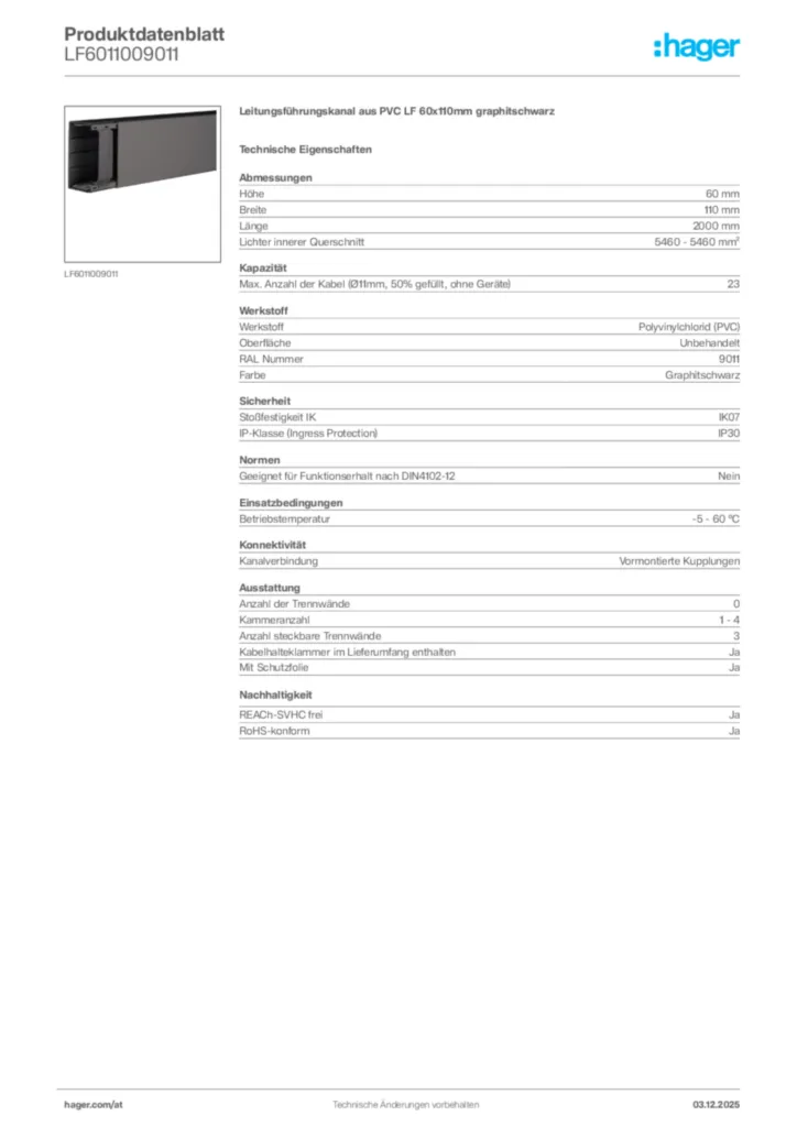 Bild Hager Produktdatenblatt LF6011009011 | Hager Deutschland