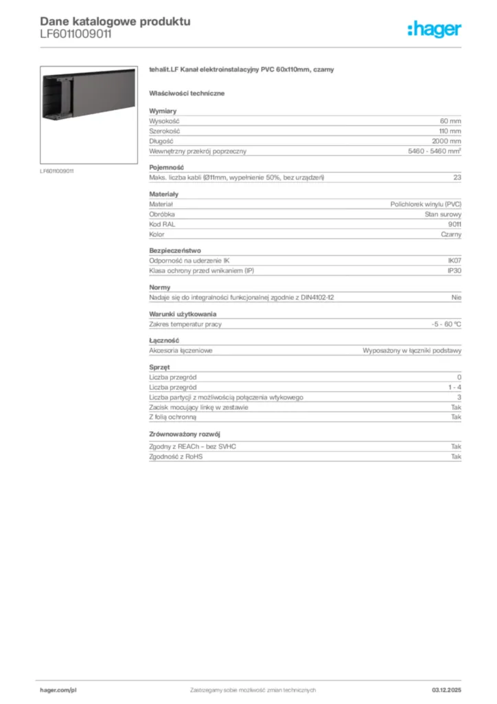 Zdjęcie Hager Dane katalogowe produktu LF6011009011 | Hager Polska