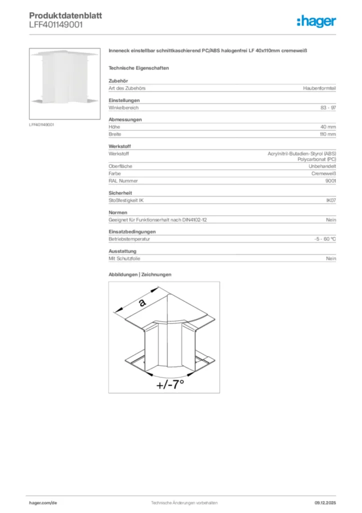 Bild Hager Produktdatenblatt LFF401149001 | Hager Deutschland