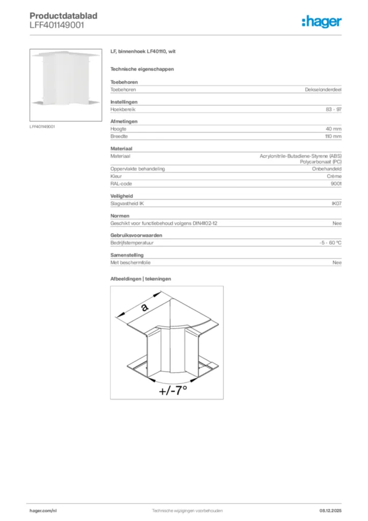 Afbeelding Hager Productdatablad LFF401149001 | Hager Nederland