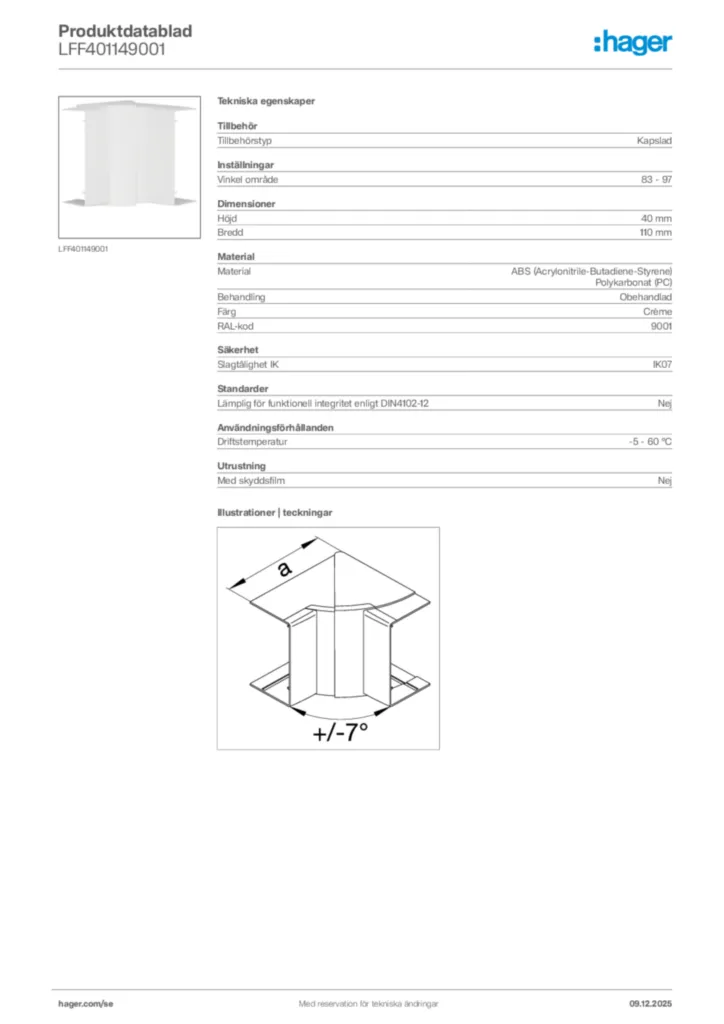 Bild Hager Produktdatablad LFF401149001 | Hager Sverige
