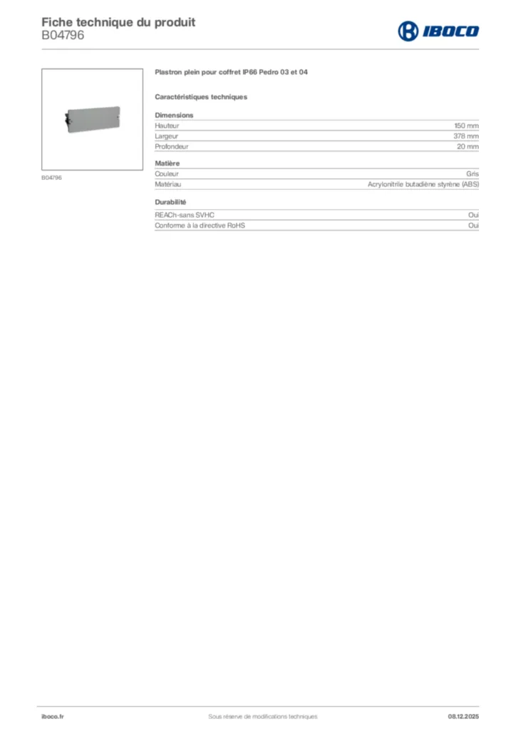 Image Iboco Fiche technique du produit B04796 | Hager France