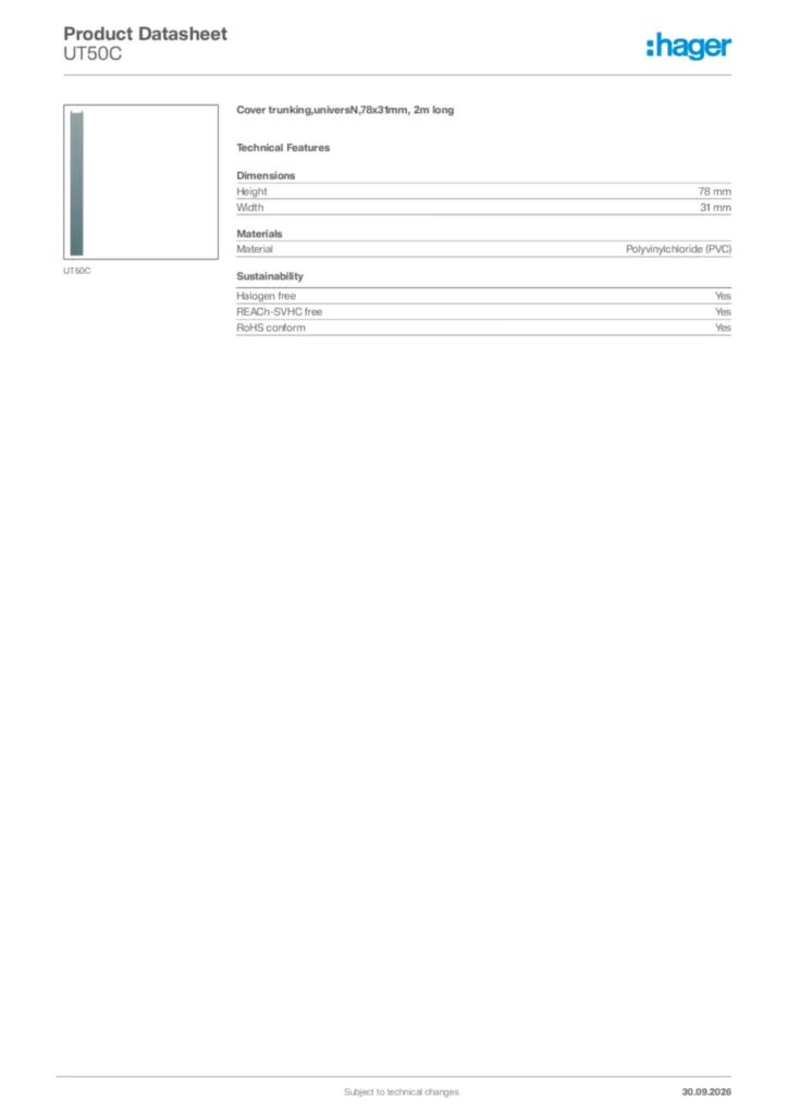 Image Hager Product data sheet UT50C  | Hager Africa