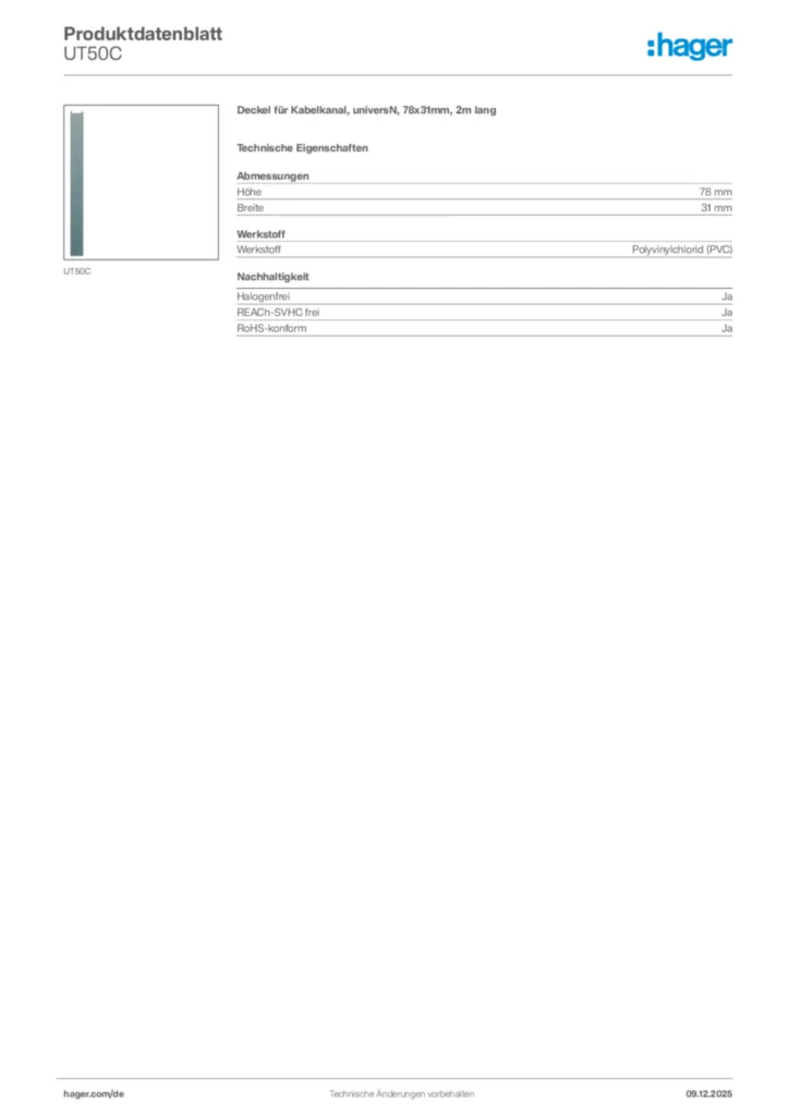 Hager Produktdatenblatt UT50C