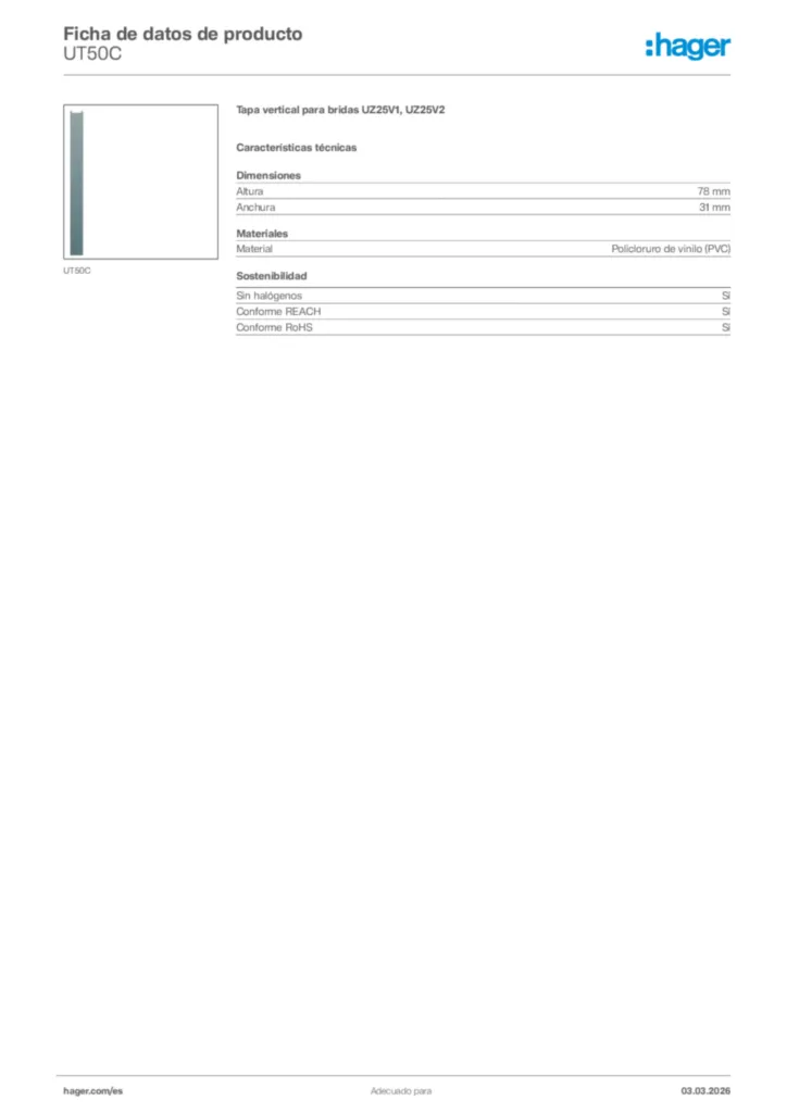 Imagen Hager Ficha de datos de producto UT50C | Hager España