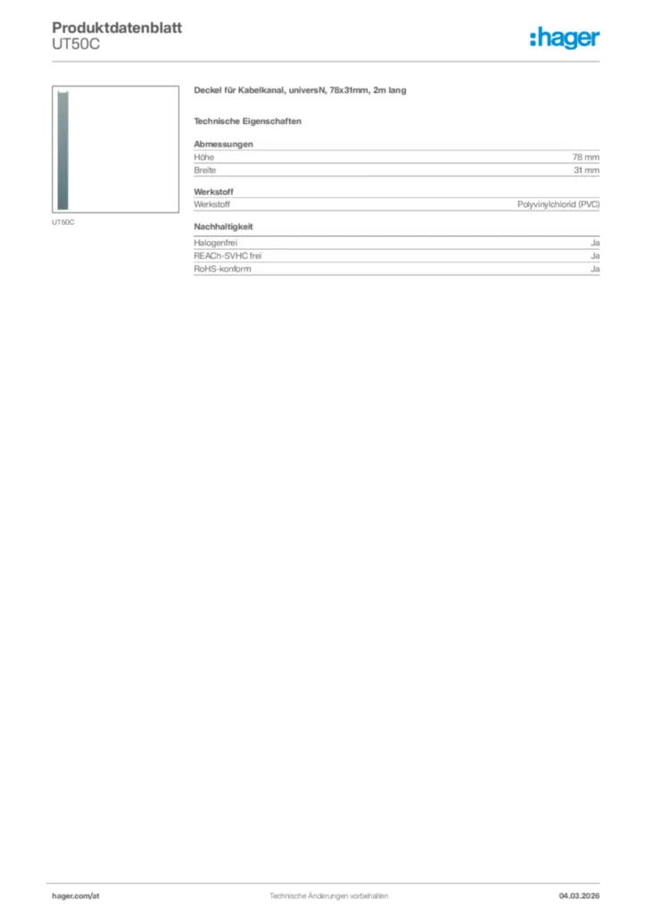 Bild Hager Produktdatenblatt UT50C | Hager Deutschland