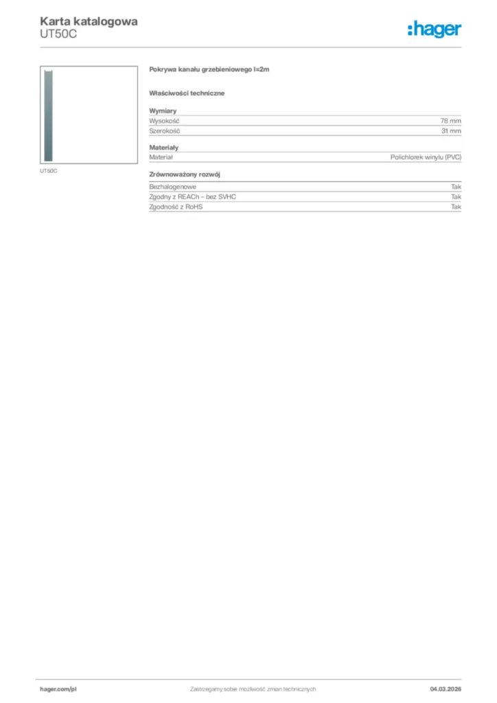 Zdjęcie Hager Karta katalogowa UT50C | Hager Polska