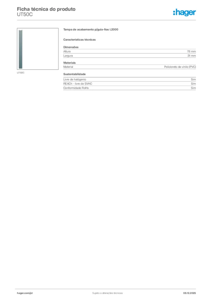 Imagem Hager Ficha técnica do produto UT50C | Hager Portugal
