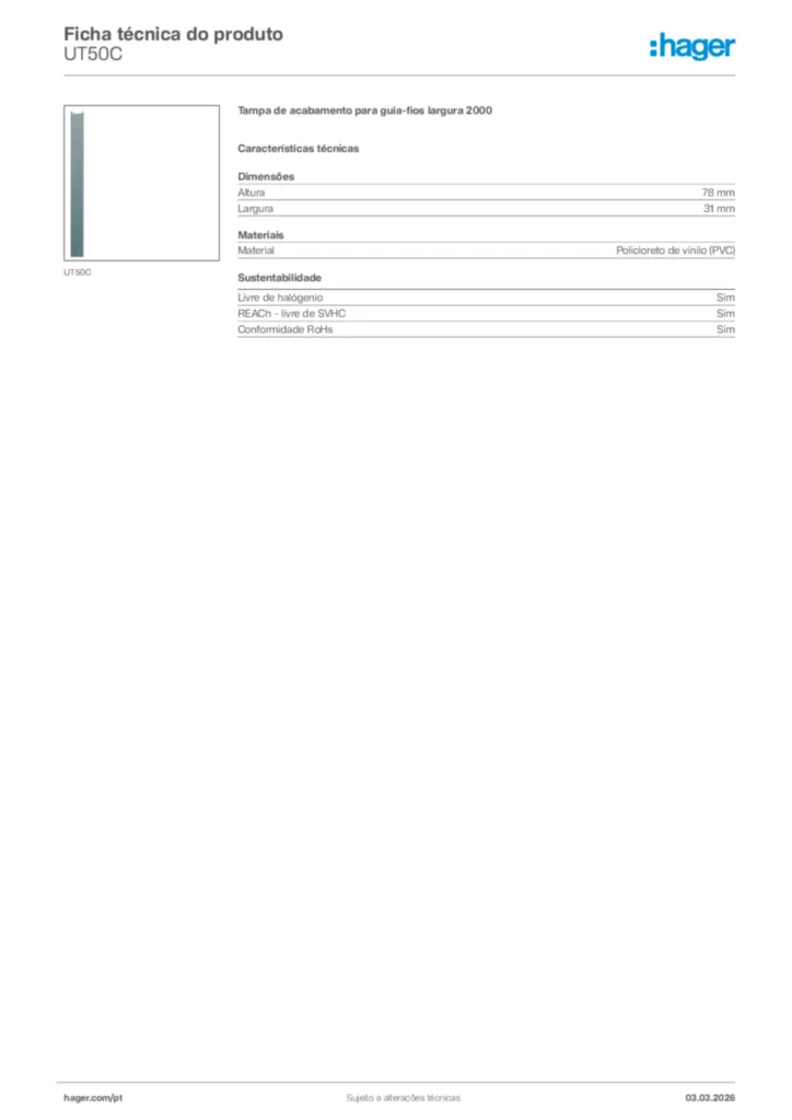 Imagem Hager Ficha técnica do produto UT50C | Hager Portugal