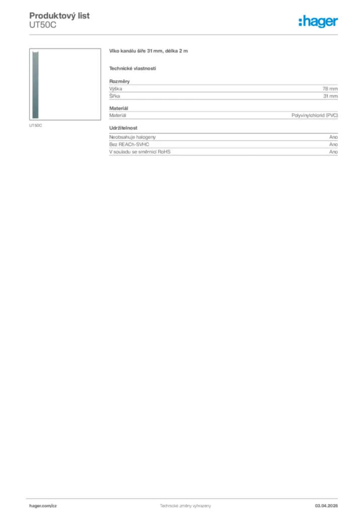 Obrázek Hager Product data sheet UT50C | Hager