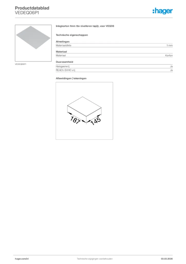 Afbeelding Hager Productdatablad VEDEQ06P1 | Hager Nederland