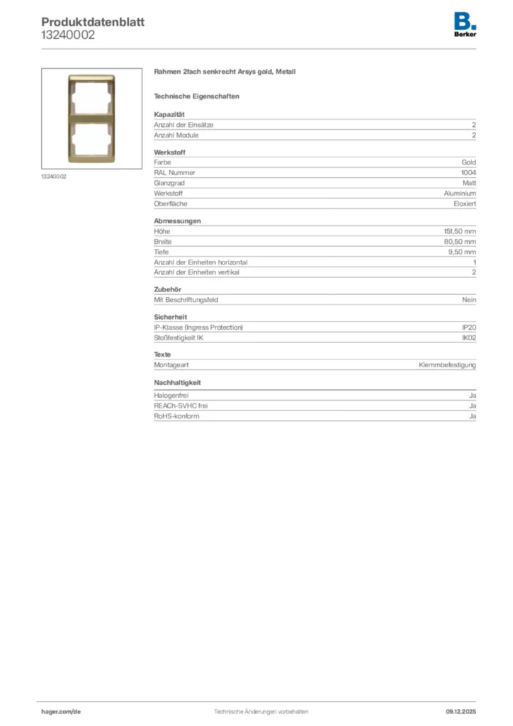 Bild Berker Produktdatenblatt 13240002 | Hager Deutschland